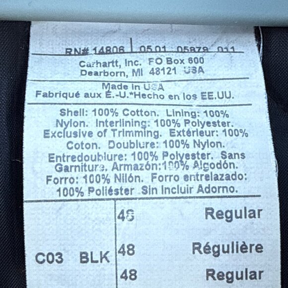 Vintage Mens Carhartt C03 BLK Arctic Quilt Lined Canvas Chore Jacket Sz XXL 48 - Picture 8 of 9